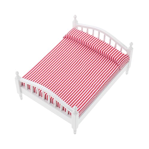 Sosoport puppenhaus doppelbett Babypuppe Puppenhausmöbel puppenstubenmöbel Dollhouse Furniture Doppelbett DIY mini Werkzeuge Mini-Hausverzierung Mini-Dekoration Birkensperrholz von Sosoport