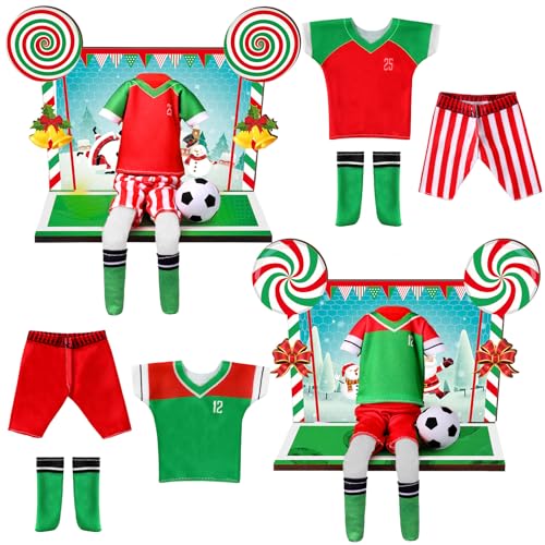 Sotiff 2 Sets/12-teiliges Weihnachtspuppen-Zubehör-Set, Fußball-Set enthält Fußball-Sportanzug, Mini-Fußball-Hintergrundbrett, Sportkleidung, Fußballfeld-Set für Weihnachtsfeier von Sotiff