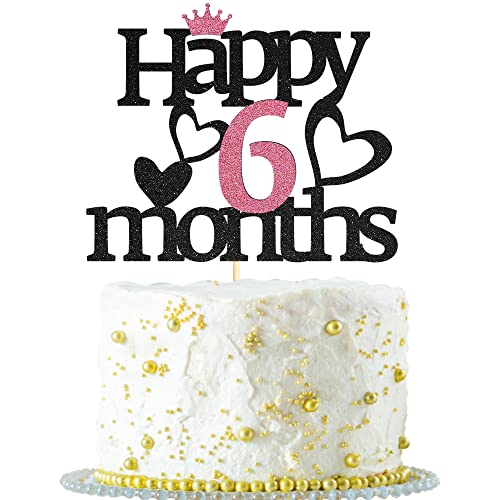 Tortenaufsatz "Happy 6 Monate", Schwarz / Rosa, Glitzer, 1/2 Tortenaufsatz für Jungen, Mädchen, Babyparty, Baby-Party, Halbjahr, Jahrestag, Party-Kuchendekorationen Tortenaufsatz "Happy 6 Monate", Schwarz / Rosa, Glitzer, 1/2 Tortenaufsatz für Jungen, Mädchen, Babyparty, Baby-Party, Halbjahr, Jahrestag, Party-Kuchendekorationen von Sotpot