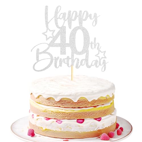 Sotpot 1 Packung 40 Geburtstag Kuchen Topper Doppelseitig Silber Glitzer Kuchen Topper mit Stern Muster Kuchen Dekoration für Happy 40th Birthday Party Kuchen Dekorationen Sotpot 1 Packung 40 Geburtstag Kuchen Topper Doppelseitig Silber Glitzer Kuchen Topper mit Stern Muster Kuchen Dekoration für Happy 40th Birthday Party Kuchen Dekorationen von Sotpot