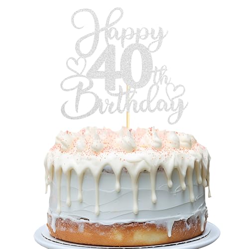 Sotpot 1 x Tortenaufsatz "Happy 40th Birthday", doppelseitig, silberfarben, glitzernd, Kuchendekoration für 40. Geburtstag, Jahrestag, Party-Kuchendekorationen Sotpot 1 x Tortenaufsatz "Happy 40th Birthday", doppelseitig, silberfarben, glitzernd, Kuchendekoration für 40. Geburtstag, Jahrestag, Party-Kuchendekorationen von Sotpot