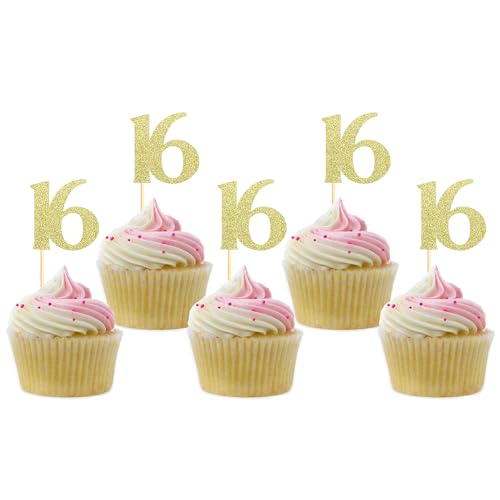 Sotpot Cupcake-Aufsätze zum 16. Geburtstag, goldfarben, glitzernd, 30 Stück, für 16. Geburtstag, Jahrestag, Party-Dekorationen Sotpot Cupcake-Aufsätze zum 16. Geburtstag, goldfarben, glitzernd, 30 Stück, für 16. Geburtstag, Jahrestag, Party-Dekorationen von Sotpot