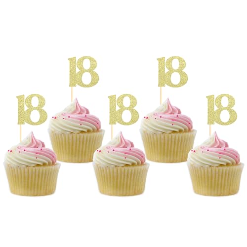 Sotpot Cupcake-Aufsätze zum 18. Geburtstag, goldfarben, glitzernd, 30 Stück, für 18. Geburtstag, Jahrestag, Party-Dekorationen Sotpot Cupcake-Aufsätze zum 18. Geburtstag, goldfarben, glitzernd, 30 Stück, für 18. Geburtstag, Jahrestag, Party-Dekorationen von Sotpot