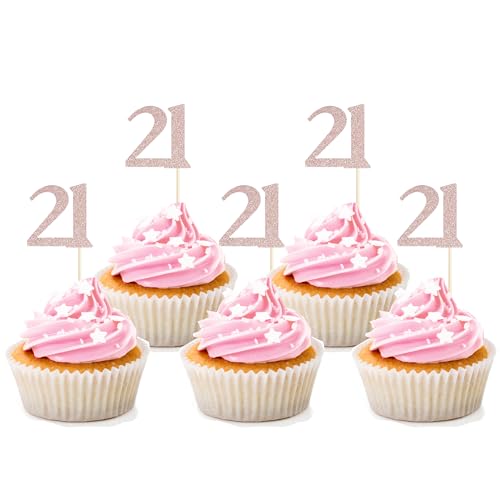 Sotpot Cupcake-Aufsätze zum 21. Geburtstag, Roségold, Glitzer, Prost bis 21. Geburtstag, Cupcake-Picks für Happy 21. Geburtstag, Party-Kuchendekorationen, 30 Stück Sotpot Cupcake-Aufsätze zum 21. Geburtstag, Roségold, Glitzer, Prost bis 21. Geburtstag, Cupcake-Picks für Happy 21. Geburtstag, Party-Kuchendekorationen, 30 Stück von Sotpot