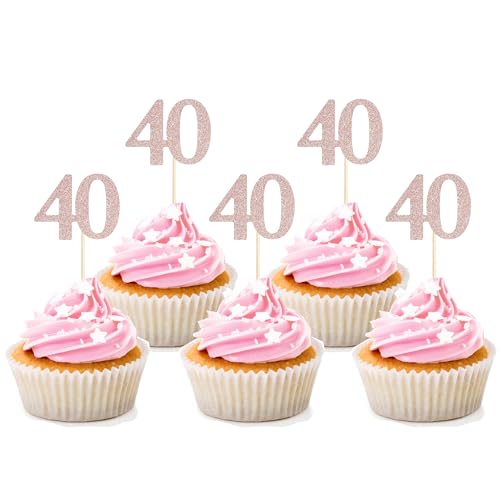Sotpot Cupcake-Aufsätze zum 40. Geburtstag, Roségold, Glitzer, Prost bis 40 Jahre, Cupcake-Picks für Happy 40th Birthday Party-Kuchendekorationen, 30 Stück Sotpot Cupcake-Aufsätze zum 40. Geburtstag, Roségold, Glitzer, Prost bis 40 Jahre, Cupcake-Picks für Happy 40th Birthday Party-Kuchendekorationen, 30 Stück von Sotpot