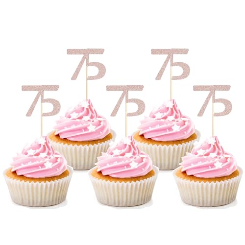Sotpot Cupcake-Aufsätze zum 75. Geburtstag, Roségold, Glitzer, Prost bis 75 Jahre, Cupcake-Picks für Happy 75th Birthday Party-Kuchendekorationen, 30 Stück Sotpot Cupcake-Aufsätze zum 75. Geburtstag, Roségold, Glitzer, Prost bis 75 Jahre, Cupcake-Picks für Happy 75th Birthday Party-Kuchendekorationen, 30 Stück von Sotpot
