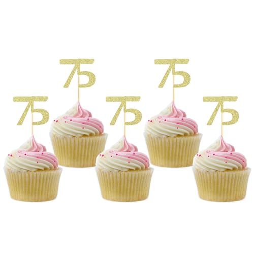 Sotpot Cupcake-Aufsätze zum 75. Geburtstag, goldfarben, glitzernd, 30 Stück, Motiv: Prost bis 75 Jahre, Party-Dekorationen Sotpot Cupcake-Aufsätze zum 75. Geburtstag, goldfarben, glitzernd, 30 Stück, Motiv: Prost bis 75 Jahre, Party-Dekorationen von Sotpot