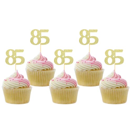 Sotpot Cupcake-Aufsätze zum 85. Geburtstag, goldfarben, glitzernd, 30 Stück, Motiv: Prost bis 85 Jahre, Party-Dekorationen Sotpot Cupcake-Aufsätze zum 85. Geburtstag, goldfarben, glitzernd, 30 Stück, Motiv: Prost bis 85 Jahre, Party-Dekorationen von Sotpot