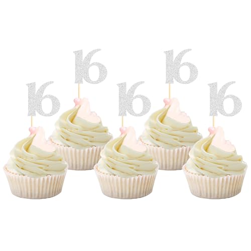 Sotpot Cupcake-Topper "Happy 16th Birthday", 16 Jahre, Cupcake-Dekorationen für 16. Geburtstag, Jahrestag, Partyzubehör, silberfarben, glitzernd, 30 Stück Sotpot Cupcake-Topper "Happy 16th Birthday", 16 Jahre, Cupcake-Dekorationen für 16. Geburtstag, Jahrestag, Partyzubehör, silberfarben, glitzernd, 30 Stück von Sotpot