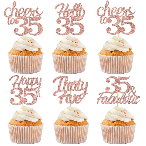 Sotpot Cupcake-Topper "Happy 35th Birthday", rotgoldener Glitzer, 35 fabelhafte Prost bis 35, Cupcake-Dekorationen für 35. Geburtstag, Jahrestag, Partyzubehör, 30 Stück Sotpot Cupcake-Topper "Happy 35th Birthday", rotgoldener Glitzer, 35 fabelhafte Prost bis 35, Cupcake-Dekorationen für 35. Geburtstag, Jahrestag, Partyzubehör, 30 Stück von Sotpot
