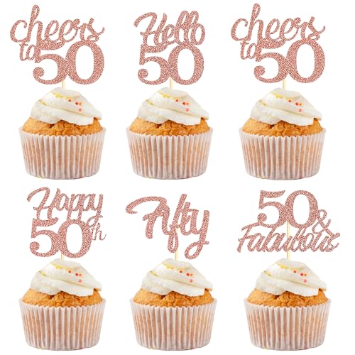 Sotpot Cupcake-Topper "Happy 50th Birthday", rotgoldener Glitzer, 50 fabelhafte Prost bis 50 Cupcake-Dekorationen für 50. Geburtstag, Partyzubehör, 30 Stück Sotpot Cupcake-Topper "Happy 50th Birthday", rotgoldener Glitzer, 50 fabelhafte Prost bis 50 Cupcake-Dekorationen für 50. Geburtstag, Partyzubehör, 30 Stück von Sotpot