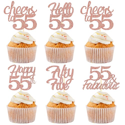 Sotpot Cupcake-Topper "Happy 55th Birthday", Roségold, Glitzer, 55 fabelhafte Prost bis 55, Cupcake-Dekorationen für 55. Geburtstag, Jahrestag, Partyzubehör, 30 Stück Sotpot Cupcake-Topper "Happy 55th Birthday", Roségold, Glitzer, 55 fabelhafte Prost bis 55, Cupcake-Dekorationen für 55. Geburtstag, Jahrestag, Partyzubehör, 30 Stück von Sotpot