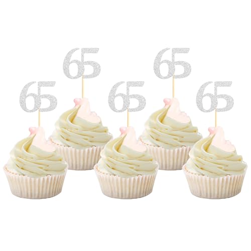 Sotpot Cupcake-Topper "Happy 65th Birthday", 65 Jahre, Cupcake-Dekorationen für 65. Geburtstag, Jahrestag, Partyzubehör, silberfarbener Glitzer, 30 Stück Sotpot Cupcake-Topper "Happy 65th Birthday", 65 Jahre, Cupcake-Dekorationen für 65. Geburtstag, Jahrestag, Partyzubehör, silberfarbener Glitzer, 30 Stück von Sotpot