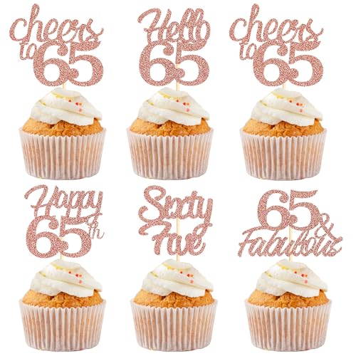 Sotpot Cupcake-Topper "Happy 65th Birthday", Roségold, Glitzer, 65 fabelhafte Prost bis 65, Cupcake-Dekorationen für 65. Geburtstag, Jahrestag, Partyzubehör, 30 Stück Sotpot Cupcake-Topper "Happy 65th Birthday", Roségold, Glitzer, 65 fabelhafte Prost bis 65, Cupcake-Dekorationen für 65. Geburtstag, Jahrestag, Partyzubehör, 30 Stück von Sotpot