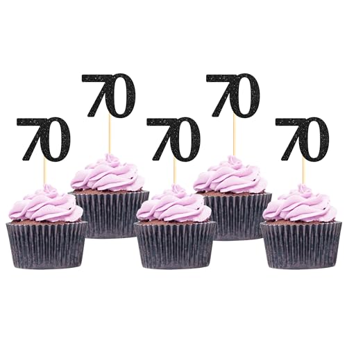Sotpot Cupcake-Topper "Happy 70th", Kuchendekorationen für 70. Geburtstag, Hochzeitstag, Partyzubehör, schwarzer Glitzer, 30 Stück Sotpot Cupcake-Topper "Happy 70th", Kuchendekorationen für 70. Geburtstag, Hochzeitstag, Partyzubehör, schwarzer Glitzer, 30 Stück von Sotpot