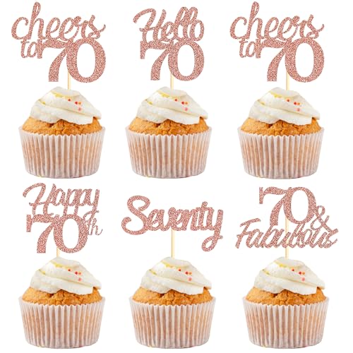 Sotpot Cupcake-Topper "Happy 70th Birthday", Roségold, Glitzer, 70 fabelhafte Prost bis 70, Cupcake-Dekorationen für 70. Geburtstag, Jahrestag, Partyzubehör, 30 Stück Sotpot Cupcake-Topper "Happy 70th Birthday", Roségold, Glitzer, 70 fabelhafte Prost bis 70, Cupcake-Dekorationen für 70. Geburtstag, Jahrestag, Partyzubehör, 30 Stück von Sotpot
