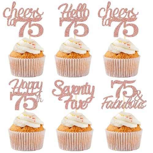 Sotpot Cupcake-Topper "Happy 75th Birthday", Roségold, Glitzer, 75 fabelhafte Prost bis 75, Cupcake-Dekorationen für 75. Geburtstag, Jahrestag, Partyzubehör, 30 Stück Sotpot Cupcake-Topper "Happy 75th Birthday", Roségold, Glitzer, 75 fabelhafte Prost bis 75, Cupcake-Dekorationen für 75. Geburtstag, Jahrestag, Partyzubehör, 30 Stück von Sotpot