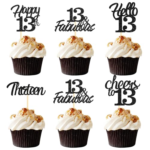 Sotpot Cupcake-Topper zum 13. Geburtstag, Hello 13 Cheers to 13 Years Cupcake-Picks für 13. Geburtstag, Jahrestag, Party, Kuchendekoration, schwarzer Glitzer, 30 Stück Sotpot Cupcake-Topper zum 13. Geburtstag, Hello 13 Cheers to 13 Years Cupcake-Picks für 13. Geburtstag, Jahrestag, Party, Kuchendekoration, schwarzer Glitzer, 30 Stück von Sotpot