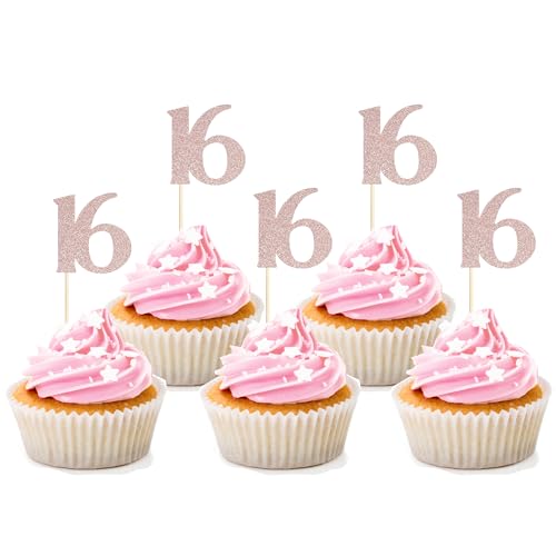 Sotpot Cupcake-Topper zum 16. Geburtstag, Roségold, Glitzer, Prost bis 16 Jahre, Cupcake-Picks für Happy 16th Birthday Party-Kuchendekorationen, 30 Stück Sotpot Cupcake-Topper zum 16. Geburtstag, Roségold, Glitzer, Prost bis 16 Jahre, Cupcake-Picks für Happy 16th Birthday Party-Kuchendekorationen, 30 Stück von Sotpot