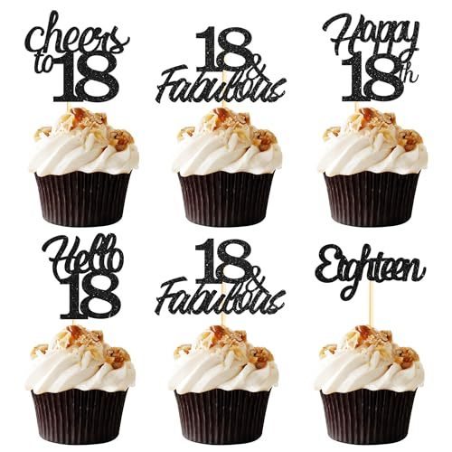Sotpot Cupcake-Topper zum 18. Geburtstag, Hello 18 Cheers to 18 Years Cupcake-Picks für 18. Geburtstag, Jahrestag, Party, Kuchendekoration, schwarzer Glitzer, 30 Stück Sotpot Cupcake-Topper zum 18. Geburtstag, Hello 18 Cheers to 18 Years Cupcake-Picks für 18. Geburtstag, Jahrestag, Party, Kuchendekoration, schwarzer Glitzer, 30 Stück von Sotpot