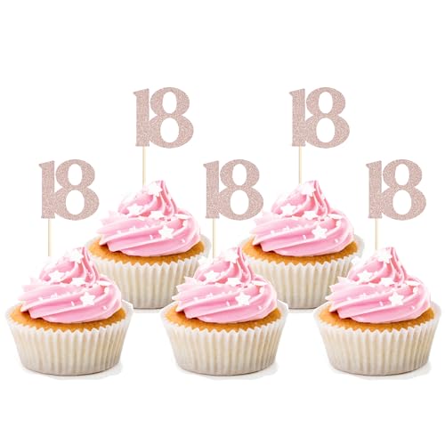 Sotpot Cupcake-Topper zum 18. Geburtstag, Roségold, Glitzer, Cupcake-Picks zum 18. Geburtstag, Party-Dekorationen, 30 Stück Sotpot Cupcake-Topper zum 18. Geburtstag, Roségold, Glitzer, Cupcake-Picks zum 18. Geburtstag, Party-Dekorationen, 30 Stück von Sotpot
