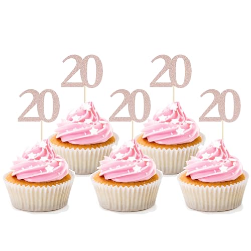 Sotpot Cupcake-Topper zum 20. Geburtstag, Roségold, Glitzer, Prost bis 20 Jahre, Cupcake-Picks für Happy 20th Birthday Party-Kuchendekorationen, 30 Stück Sotpot Cupcake-Topper zum 20. Geburtstag, Roségold, Glitzer, Prost bis 20 Jahre, Cupcake-Picks für Happy 20th Birthday Party-Kuchendekorationen, 30 Stück von Sotpot