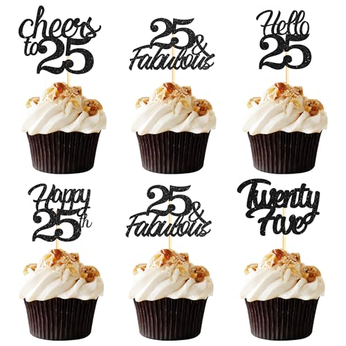 Sotpot Cupcake-Topper zum 25. Geburtstag, Hello 25 Cheers to 25 Years Cupcake-Picks für 25. Geburtstag, Jahrestag, Party, Kuchendekoration, schwarzer Glitzer, 30 Stück Sotpot Cupcake-Topper zum 25. Geburtstag, Hello 25 Cheers to 25 Years Cupcake-Picks für 25. Geburtstag, Jahrestag, Party, Kuchendekoration, schwarzer Glitzer, 30 Stück von Sotpot