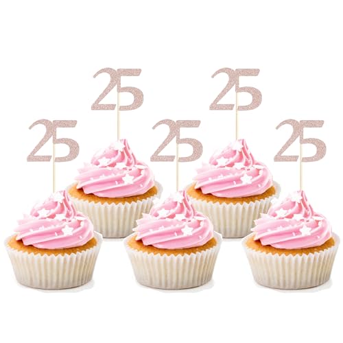 Sotpot Cupcake-Topper zum 25. Geburtstag, Roségold, Glitzer, Prost bis 25 Jahre, Cupcake-Picks für Happy 25th Birthday Party-Kuchendekorationen, 30 Stück Sotpot Cupcake-Topper zum 25. Geburtstag, Roségold, Glitzer, Prost bis 25 Jahre, Cupcake-Picks für Happy 25th Birthday Party-Kuchendekorationen, 30 Stück von Sotpot