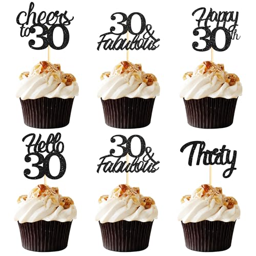Sotpot Cupcake-Topper zum 30. Geburtstag, Hello 30 Cheers to 30 Years Cupcake-Picks für 30. Geburtstag, Jahrestag, Party, Kuchendekoration, schwarzer Glitzer, 30 Stück Sotpot Cupcake-Topper zum 30. Geburtstag, Hello 30 Cheers to 30 Years Cupcake-Picks für 30. Geburtstag, Jahrestag, Party, Kuchendekoration, schwarzer Glitzer, 30 Stück von Sotpot