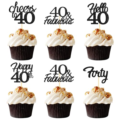 Sotpot Cupcake-Topper zum 40. Geburtstag, Hello 40 Cheers to 40 Years Cupcake-Picks für 40. Geburtstag, Jahrestag, Party, Kuchendekoration, schwarzer Glitzer, 30 Stück Sotpot Cupcake-Topper zum 40. Geburtstag, Hello 40 Cheers to 40 Years Cupcake-Picks für 40. Geburtstag, Jahrestag, Party, Kuchendekoration, schwarzer Glitzer, 30 Stück von Sotpot