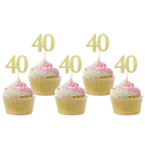 Sotpot Cupcake-Topper zum 40. Geburtstag, goldfarben, glitzernd, 30 Stück, für 40. Geburtstag, Party-Dekorationen Sotpot Cupcake-Topper zum 40. Geburtstag, goldfarben, glitzernd, 30 Stück, für 40. Geburtstag, Party-Dekorationen von Sotpot