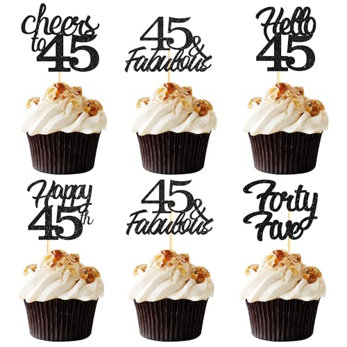 Sotpot Cupcake-Topper zum 45. Geburtstag, Hello 45 Cheers to 45 Years Cupcake-Picks für 45. Geburtstag, Jahrestag, Party, Kuchendekoration, schwarzer Glitzer, 30 Stück Sotpot Cupcake-Topper zum 45. Geburtstag, Hello 45 Cheers to 45 Years Cupcake-Picks für 45. Geburtstag, Jahrestag, Party, Kuchendekoration, schwarzer Glitzer, 30 Stück von Sotpot