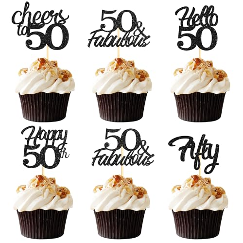 Sotpot Cupcake-Topper zum 50. Geburtstag, Hello 50 Cheers to 50 Years Cupcake-Picks für 50. Geburtstag, Jahrestag, Party, Kuchendekoration, schwarzer Glitzer, 30 Stück Sotpot Cupcake-Topper zum 50. Geburtstag, Hello 50 Cheers to 50 Years Cupcake-Picks für 50. Geburtstag, Jahrestag, Party, Kuchendekoration, schwarzer Glitzer, 30 Stück von Sotpot
