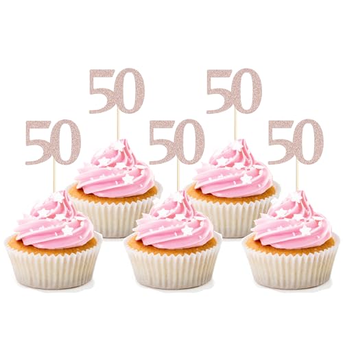 Sotpot Cupcake-Topper zum 50. Geburtstag, Roségold, Glitzer, Cupcake-Picker zum 50. Geburtstag, Party-Dekorationen, 30 Stück Sotpot Cupcake-Topper zum 50. Geburtstag, Roségold, Glitzer, Cupcake-Picker zum 50. Geburtstag, Party-Dekorationen, 30 Stück von Sotpot
