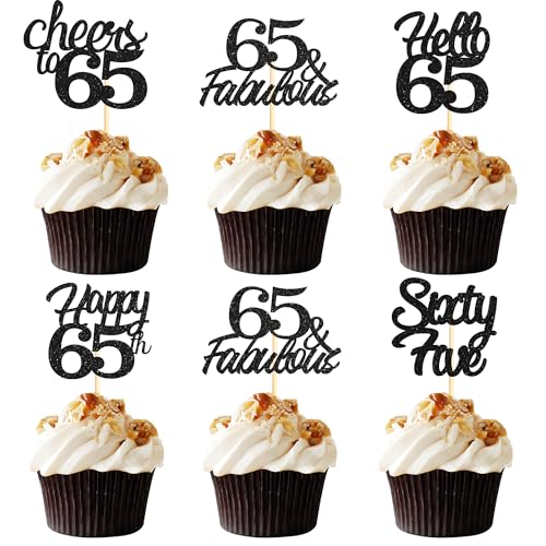 Sotpot Cupcake-Topper zum 65. Geburtstag, Hello 65 Cheers to 65 Years Cupcake-Picks für 65. Geburtstag, Jahrestag, Party, Kuchendekoration, schwarzer Glitzer, 30 Stück Sotpot Cupcake-Topper zum 65. Geburtstag, Hello 65 Cheers to 65 Years Cupcake-Picks für 65. Geburtstag, Jahrestag, Party, Kuchendekoration, schwarzer Glitzer, 30 Stück von Sotpot