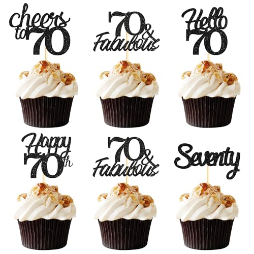 Sotpot Cupcake-Topper zum 70. Geburtstag, Hello 70 Cheers to 70 Years Cupcake-Picks für 70. Geburtstag, Jahrestag, Party, Kuchendekoration, schwarzer Glitzer, 30 Stück Sotpot Cupcake-Topper zum 70. Geburtstag, Hello 70 Cheers to 70 Years Cupcake-Picks für 70. Geburtstag, Jahrestag, Party, Kuchendekoration, schwarzer Glitzer, 30 Stück von Sotpot
