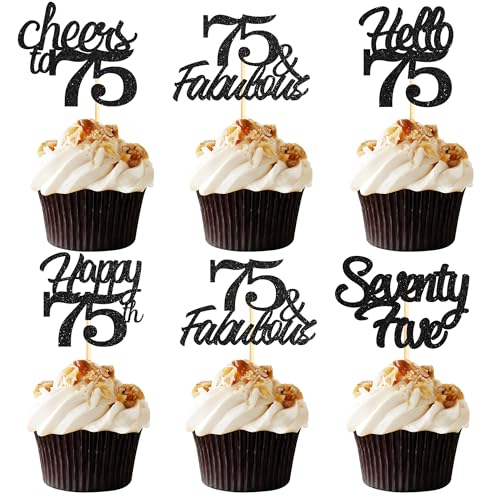 Sotpot Cupcake-Topper zum 75. Geburtstag, Hello 75 Cheers to 75 Years Cupcake-Picks für 75. Geburtstag, Jahrestag, Party, Kuchendekoration, schwarzer Glitzer, 30 Stück Sotpot Cupcake-Topper zum 75. Geburtstag, Hello 75 Cheers to 75 Years Cupcake-Picks für 75. Geburtstag, Jahrestag, Party, Kuchendekoration, schwarzer Glitzer, 30 Stück von Sotpot
