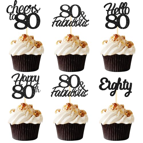 Sotpot Cupcake-Topper zum 80. Geburtstag, Hello 80 Cheers to 80 Years Cupcake-Picks für 80. Geburtstag, Jahrestag, Party, Kuchendekoration, schwarzer Glitzer, 30 Stück Sotpot Cupcake-Topper zum 80. Geburtstag, Hello 80 Cheers to 80 Years Cupcake-Picks für 80. Geburtstag, Jahrestag, Party, Kuchendekoration, schwarzer Glitzer, 30 Stück von Sotpot