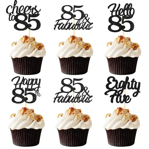 Sotpot Cupcake-Topper zum 85. Geburtstag, Hello 85 Cheers to 85 Years Cupcake-Picks für 85. Geburtstag, Jahrestag, Party, Kuchendekorationen, schwarzer Glitzer, 30 Stück Sotpot Cupcake-Topper zum 85. Geburtstag, Hello 85 Cheers to 85 Years Cupcake-Picks für 85. Geburtstag, Jahrestag, Party, Kuchendekorationen, schwarzer Glitzer, 30 Stück von Sotpot