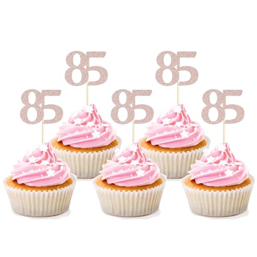 Sotpot Cupcake-Topper zum 85. Geburtstag, Roségold, Glitzer, Cupcake-Picker zum 85. Geburtstag, Party-Dekorationen, 30 Stück Sotpot Cupcake-Topper zum 85. Geburtstag, Roségold, Glitzer, Cupcake-Picker zum 85. Geburtstag, Party-Dekorationen, 30 Stück von Sotpot