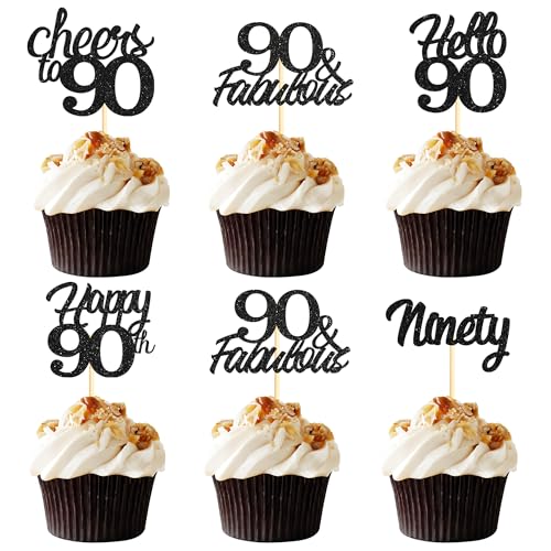 Sotpot Cupcake-Topper zum 90. Geburtstag, Hello 90 Cheers to 90 Years Cupcake-Picks für 90. Geburtstag, Jahrestag, Party, Kuchendekoration, schwarzer Glitzer, 30 Stück Sotpot Cupcake-Topper zum 90. Geburtstag, Hello 90 Cheers to 90 Years Cupcake-Picks für 90. Geburtstag, Jahrestag, Party, Kuchendekoration, schwarzer Glitzer, 30 Stück von Sotpot