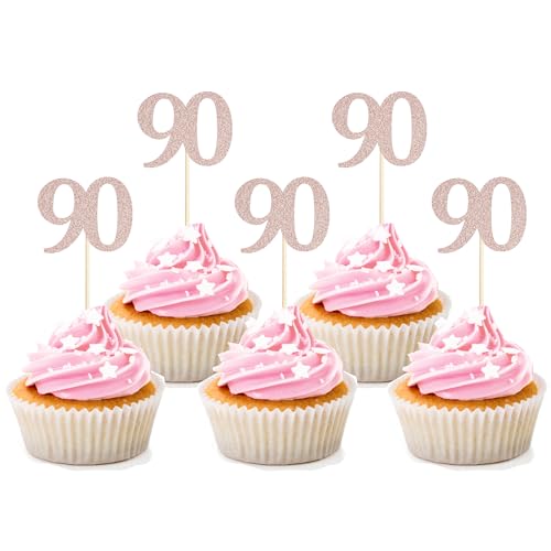 Sotpot Cupcake-Topper zum 90. Geburtstag, Roségold, Glitzer, Prost bis 90 Jahre Geburtstag, Cupcake-Picks für Happy 90th Birthday Party-Kuchendekorationen, 30 Stück Sotpot Cupcake-Topper zum 90. Geburtstag, Roségold, Glitzer, Prost bis 90 Jahre Geburtstag, Cupcake-Picks für Happy 90th Birthday Party-Kuchendekorationen, 30 Stück von Sotpot