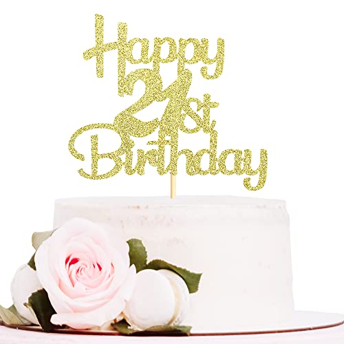 Sotpot Gold Glitter 21 Cake Topper, 21. Geburtstag Kuchendekorationen für Geburtstag Party Jahrestag Party Supplies von Sotpot