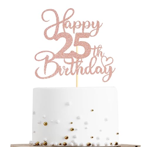 Sotpot Tortenaufsatz zum 25. Geburtstag, doppelseitig, rotgoldener Glitzer, Kuchendekoration für 25. Geburtstag, Party-Dekoration, 1 Stück Sotpot Tortenaufsatz zum 25. Geburtstag, doppelseitig, rotgoldener Glitzer, Kuchendekoration für 25. Geburtstag, Party-Dekoration, 1 Stück von Sotpot