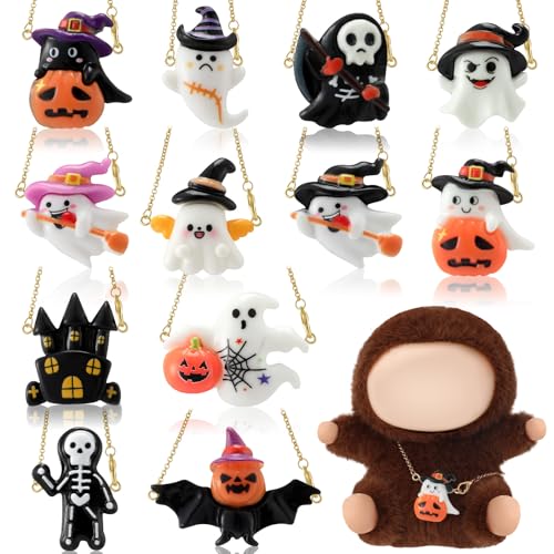 Soulchen 12-teiliges Halloween-Mini-Puppenzubehör-Set, Halloween-Stil, dekorative Crossbody-Kettenfiguren für 17 cm große Puppen, einschließlich Kürbis-Geist, Totenkopf, Fledermaus-Miniaturen (NoDoll von Soulchen