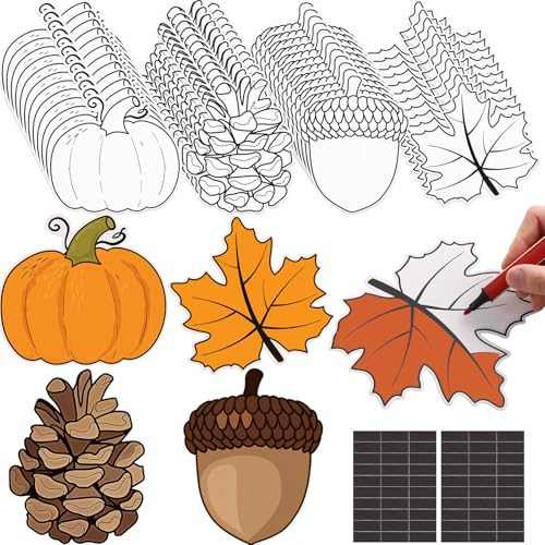 Soulchen 48 Stück Herbst-Bastelarbeiten, zum Ausmalen von Magneten, Bastelsets für Kürbis, Ahornblätter, Ornamente, Bastelsets für Zuhause, Herbst, Erntedankfest, Partygeschenke von Soulchen