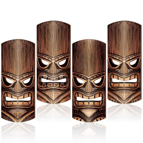 Soulchen Tiki-Tiki-Masken, Tiki-Totem-Hängedekorationen, handgeschnitzte Insel, tropische, polynesische Party, Holz-Wanddekoration für hawaiianische Luau-Bar, Terrasse, 4 Stück von Soulchen