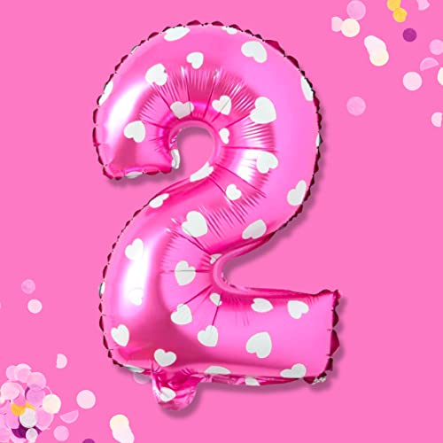 PRESENTORY | Zahlenballon 2 in Pink mit weißen Herzchen | 1 Meter große Folienballons Zahlen 0-9 | Helium-geeignet | geeignet für Geburtstage, Jahrestage | Geburtstagsdeko für Mädchen | Zahl Zwei von Soulstice