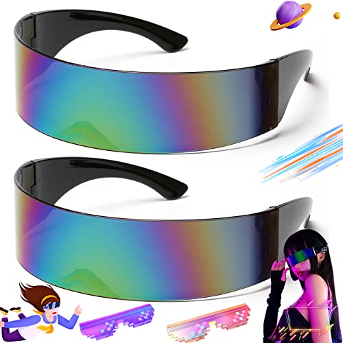 2 Stück Schnelle Brille, Währung Futuristische Sonnenbrille, Futuristische Verspiegelte Sonnenbrille, Coole Space Brille, Futuristische Sonnenbrille Zyklop, Für Rollenspiel, Party, Bar, Disko (Bunt) von SoundZero