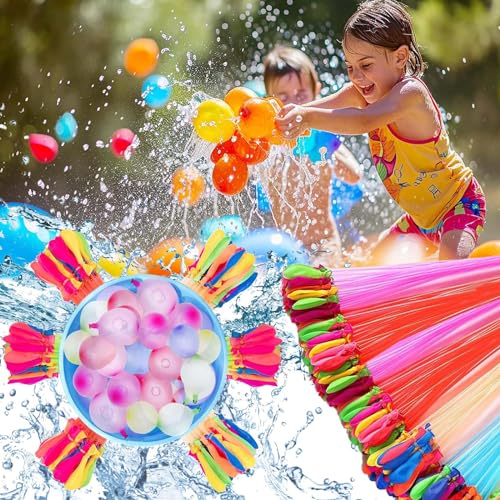 SoundZero 444 Stück Wasserbomben, Schnellfüller Wasserbomben, Sommer Party Wasserballons, Bunte wasserbomben selbstschließend, Selbstschließend Luftballons, Kind Wasserballons (mit einen Schlauch) von SoundZero